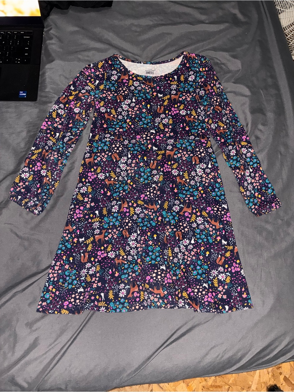 jumping beans Navy Floral & Deer Print Long Sleeve Dress